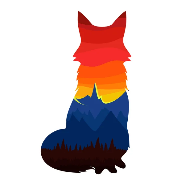 Fox silhouet met sky en bergen landschap — Stockvector