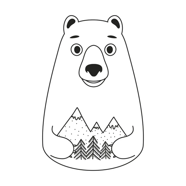 Lindo oso blanco sosteniendo pinos — Vector de stock
