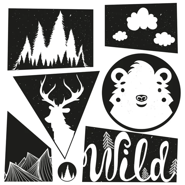 Colección de animales y naturaleza forestales — Vector de stock