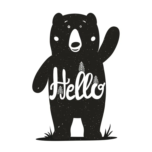 Urso bonito e palavra lettering - Olá — Vetor de Stock