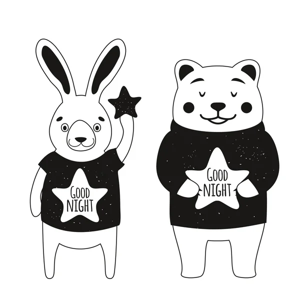 Animaux de dessin animé mignon, ours et lapin — Image vectorielle