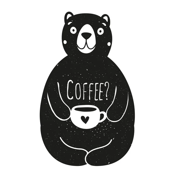 Urs care deține ceașcă și cuvânt Cafea — Vector de stoc