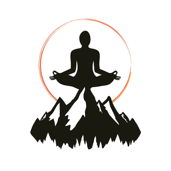 Man silhouet mediteert in Lotus pose — Stockvector