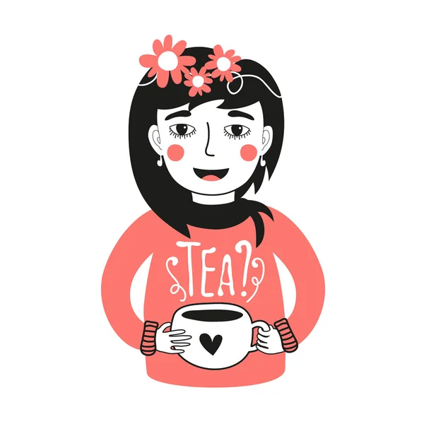 Linda chica con flores — Vector de stock