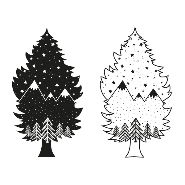 Schwarze und weiße Baumsilhouetten — Stockvektor
