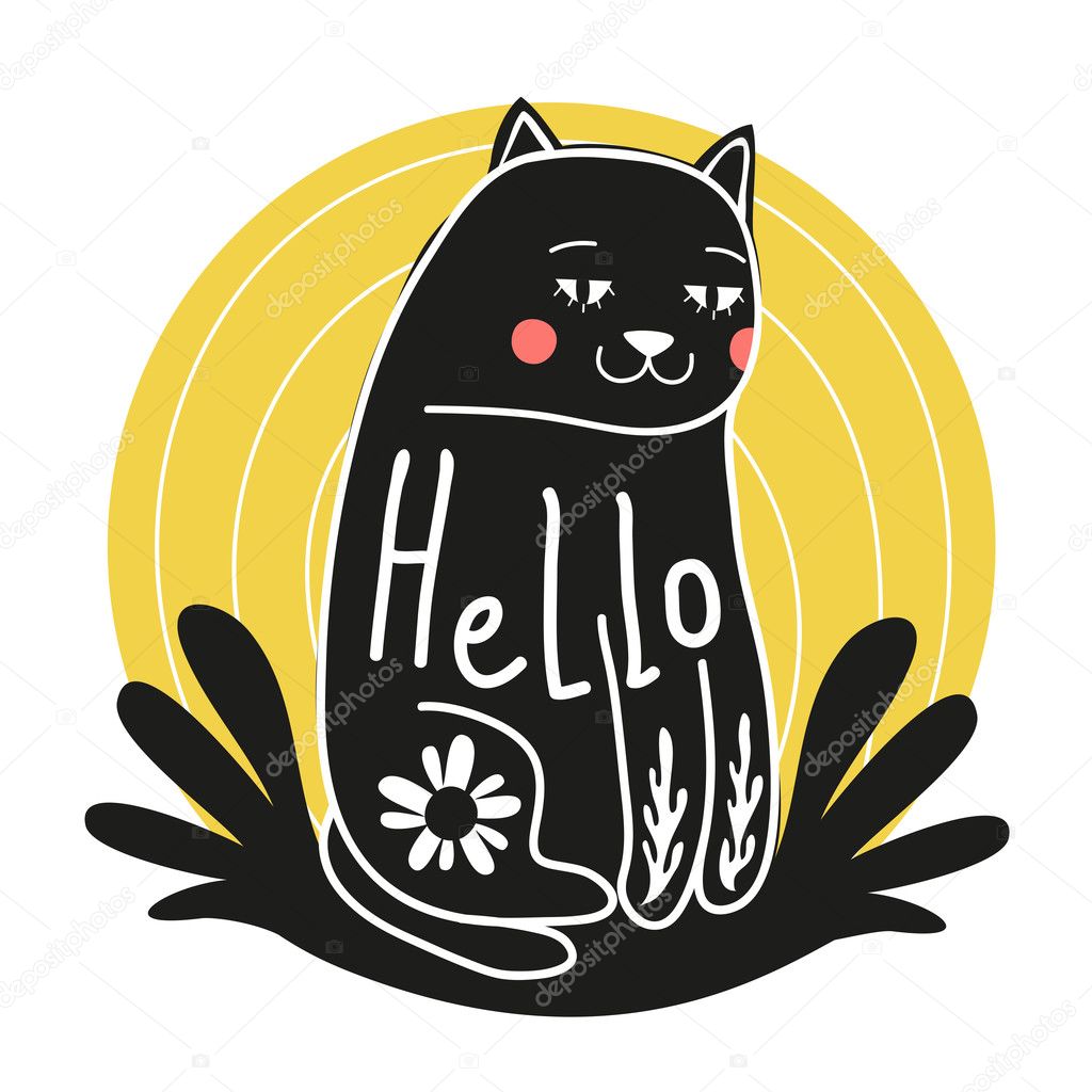 cartoon cat that says hello