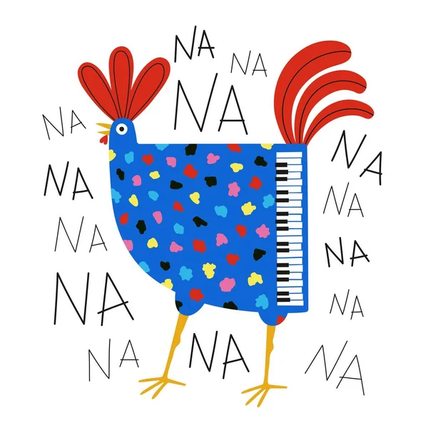 Illustration Vectorielle Avec Poulet Bleu Drôle Avec Des Touches Piano — Image vectorielle