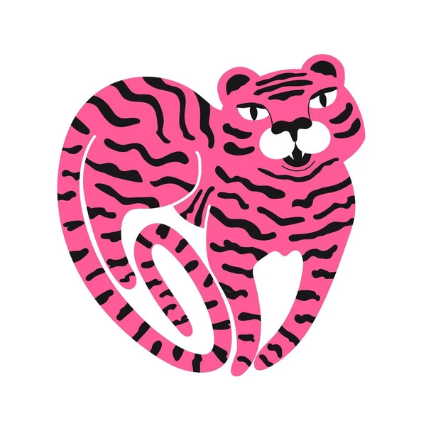 Illustration Vectorielle Avec Tigre Rose Forme Coeur Conception Impression Drôle — Image vectorielle
