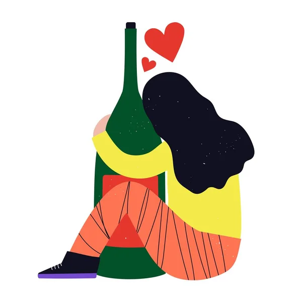 Ilustração Vetorial Com Menina Garrafa Vinho Design Impressão Abstrata Engraçado — Vetor de Stock