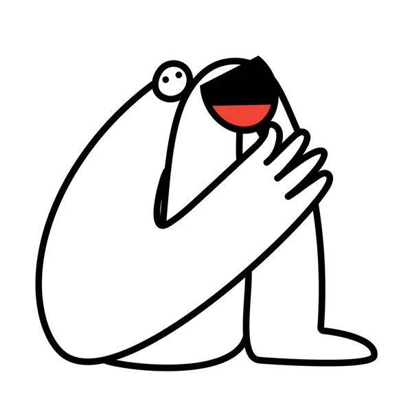 赤ワインのグラスを持つ男とベクトルアウトラインイラスト シンプルなプリントデザイン トレンディーなポスターテンプレート — ストックベクタ
