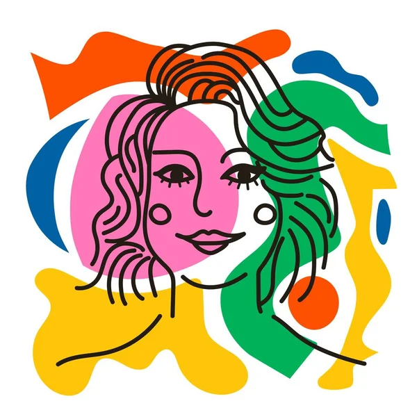 Illustration Vectorielle Abstraite Avec Portrait Femme Conception Impression Colorée Mode — Image vectorielle