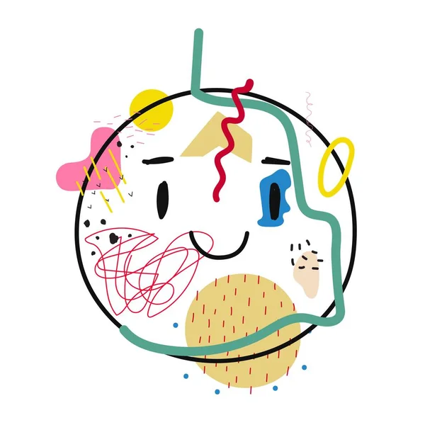 Abstraktes Druckdesign Mit Lächelndem Gesicht Und Kritzelelementen Buntes Plakat Muster — Stockvektor