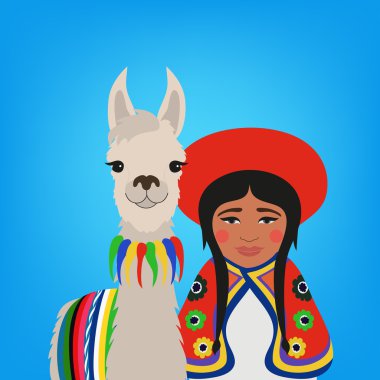 peruvian girl with smiley llama clipart