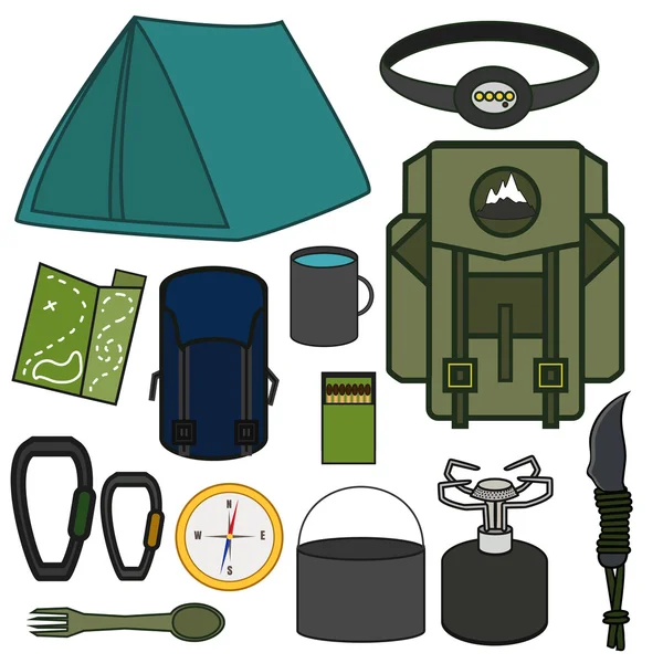 Camping travel equipment — 图库矢量图片