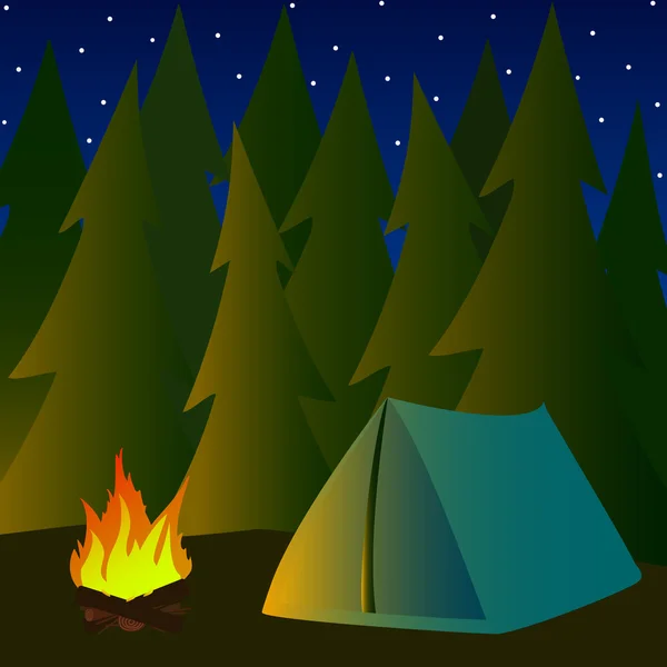 Camping en Pine Forrest — Vector de stock