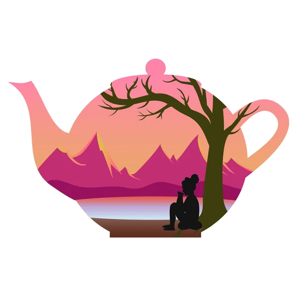 Woman sitting on the ground with cup of tea