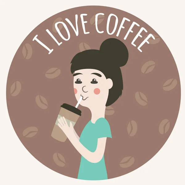 Cute young woman drinks coffee — ストックベクタ