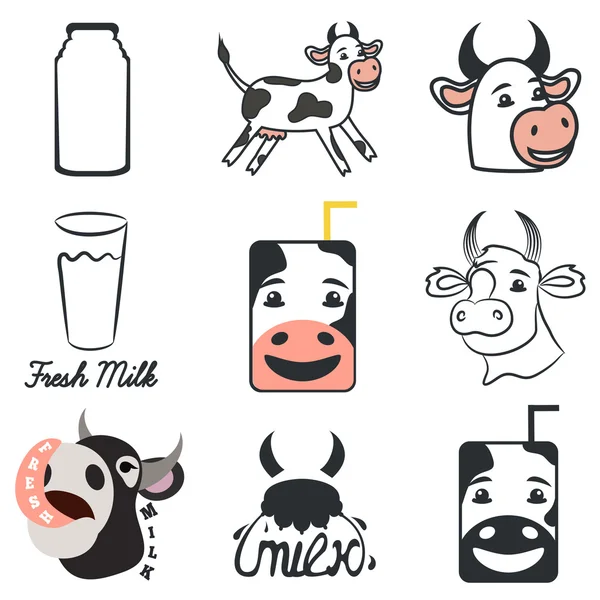 Ikony s krávou a emblémy — Stockový vektor