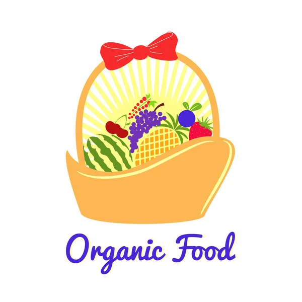 Organické potraviny ovoce v košíku s lukem. — Stockový vektor