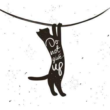 typographic poster with hanging cat. clipart