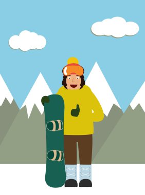 erkek snowboard ile dimdik bir kar yer