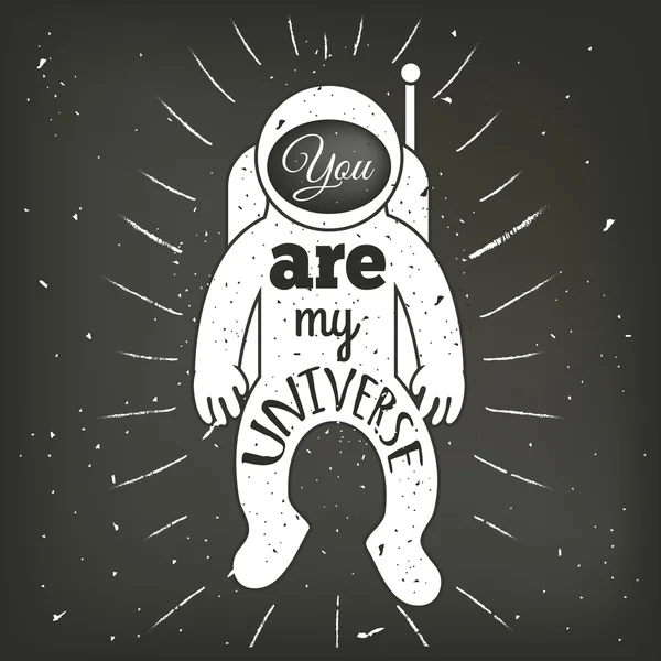 Homme de l'espace, astronaute avec rayons et texte — Image vectorielle