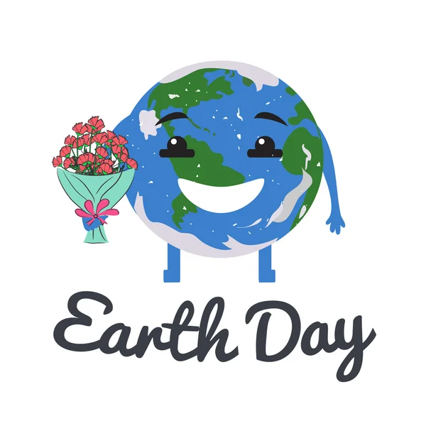 Planet with bouquet of flowers on Earth Day — Stock Vector