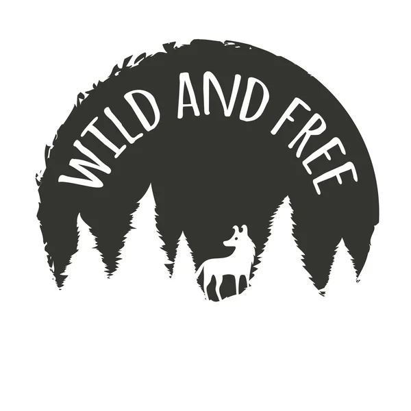 Concept de typographie avec loup en forêt — Image vectorielle