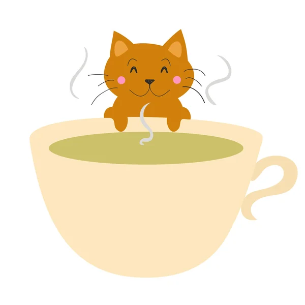 Gato con taza de té caliente — Archivo Imágenes Vectoriales