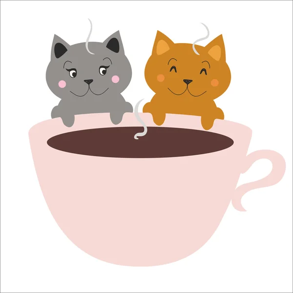 Cats with hot cup of tea — Stock Vector