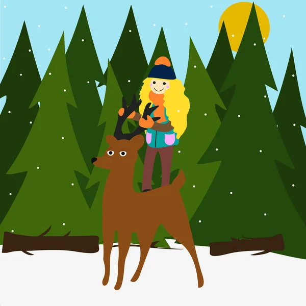 Girl riding brave deer — Stock Vector