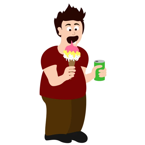 Fat boy with big ice cream — Stock Vector