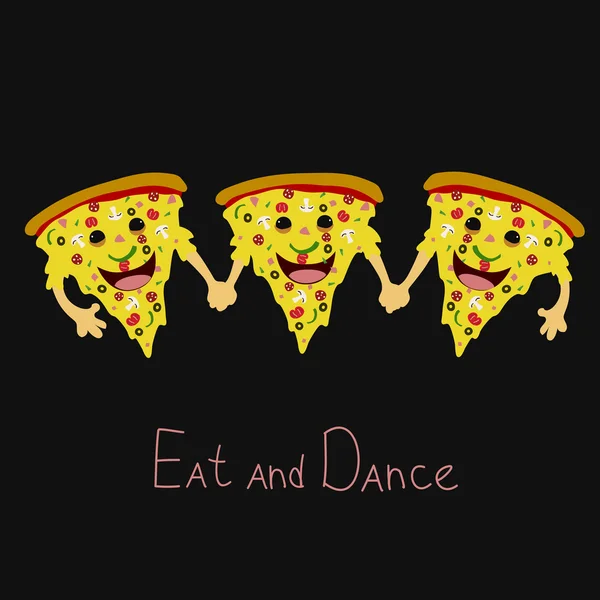 Pizza dansante conviviale avec pepperoni — Image vectorielle