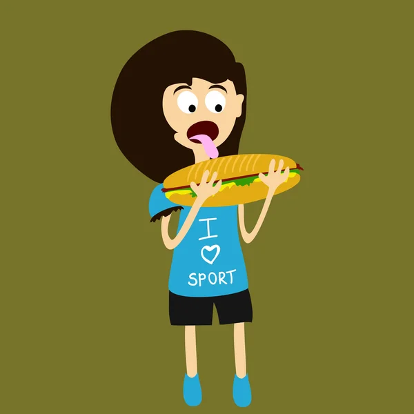 Tecknad flicka med skjorta "Jag älskar sport" — Stock vektor