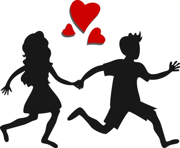 Couple silhouettes with hearts — Stock Vector