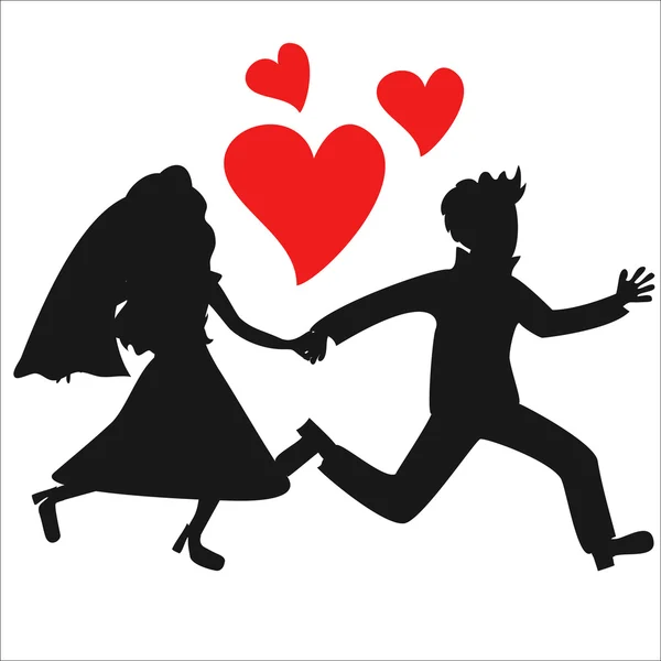 Just married couple silhouettes — Stock Vector