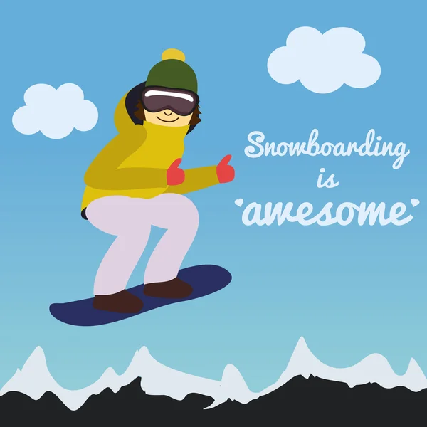 Hombre saltar en una tabla de snowboard — Vector de stock