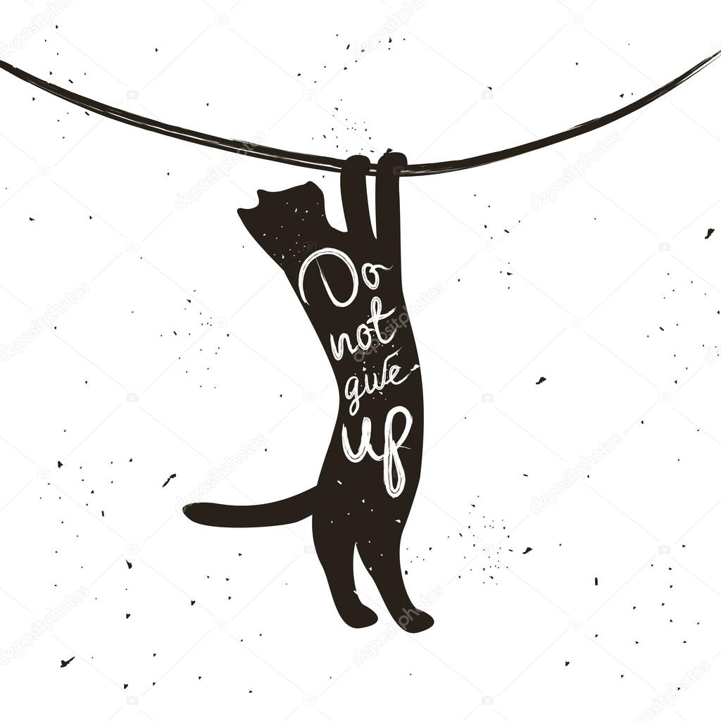 typographic poster with hanging cat.