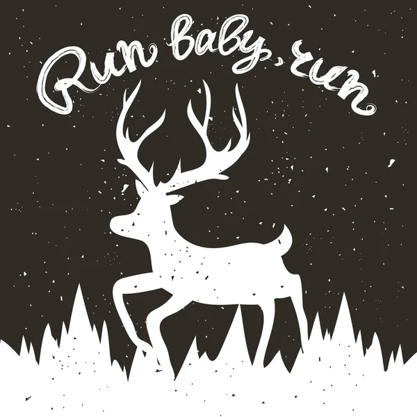 Poster with running deer — 스톡 벡터