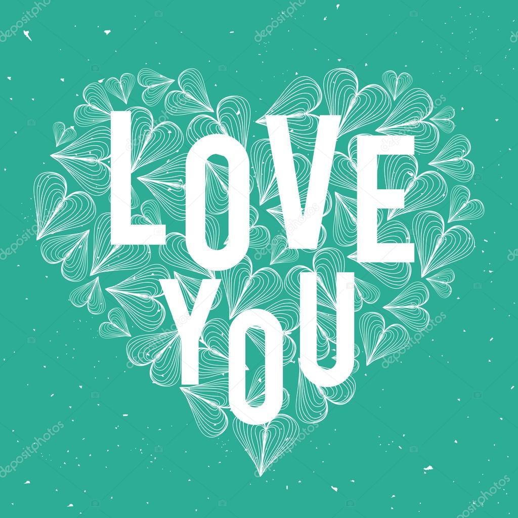 Romantic vector heart with word Love