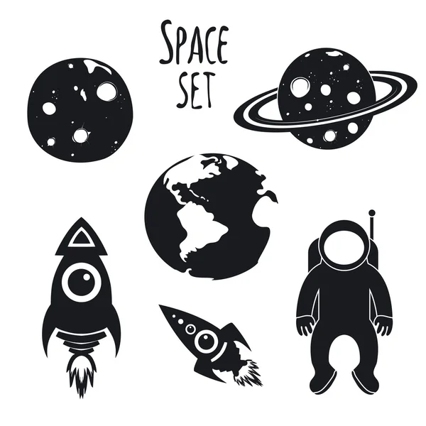 Rockets, Earth, Moon and Saturn — Stockvector