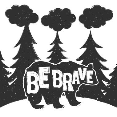 poster with bear, pine trees