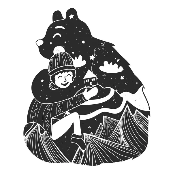 Ведмідь і маленький хлопчик — стоковий вектор