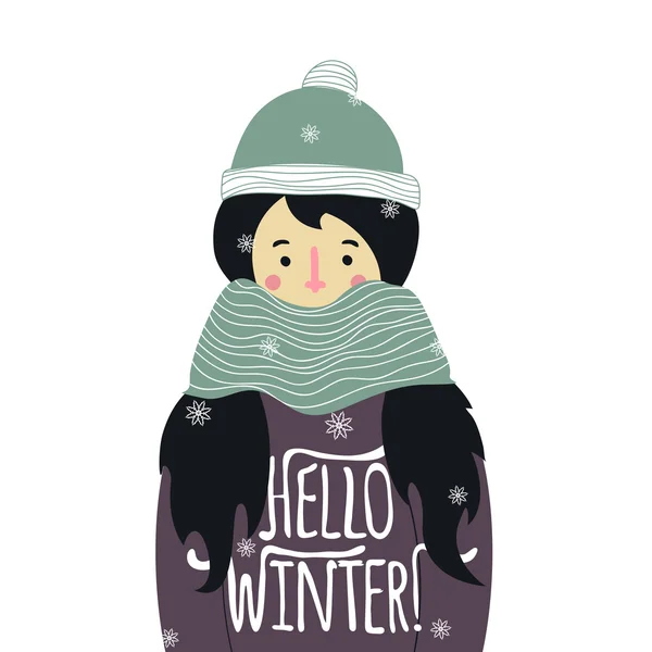 Pretty young girl in warm scarf — Stock Vector