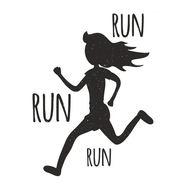 Run run ejecutar letras con silueta de mujer — Archivo Imágenes Vectoriales