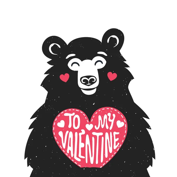 Bear holding a pink heart — Stock Vector