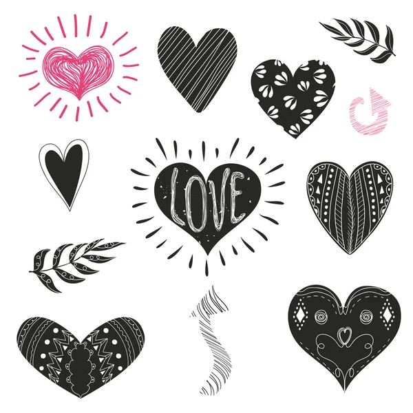 Set of black and pink hearts — 스톡 벡터