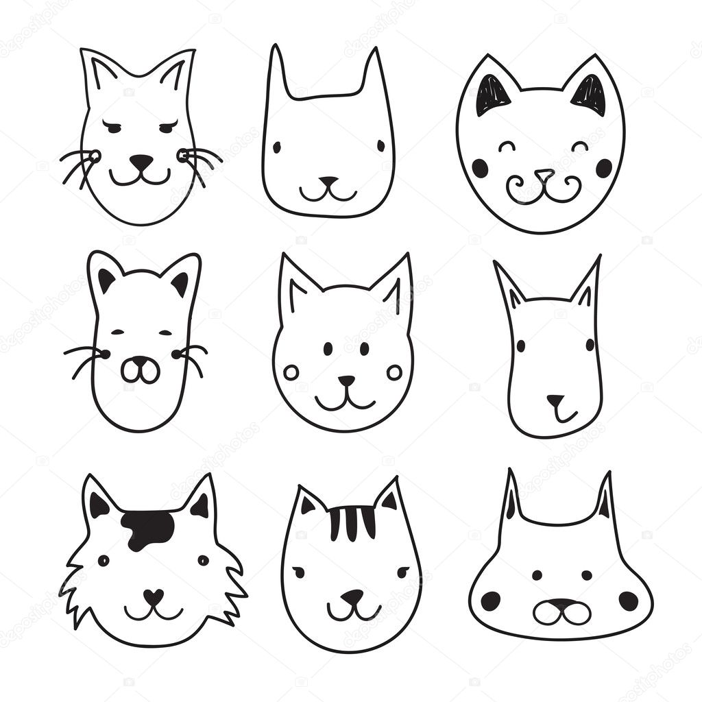 doodle ink cats heads
