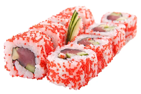 Japońskie sushi rolki na białym tle — Zdjęcie stockowe
