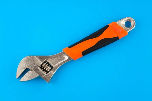 Adjustable Wrench Isolated Blue Background — Stock Photo, Image